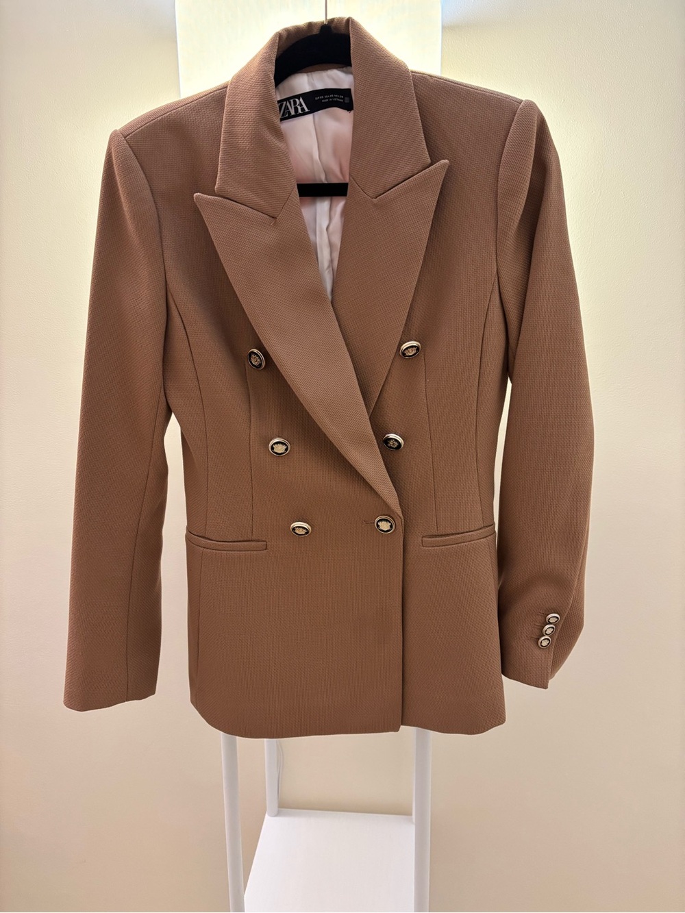 ZARA Camel Double-Breasted Tailored Blazer